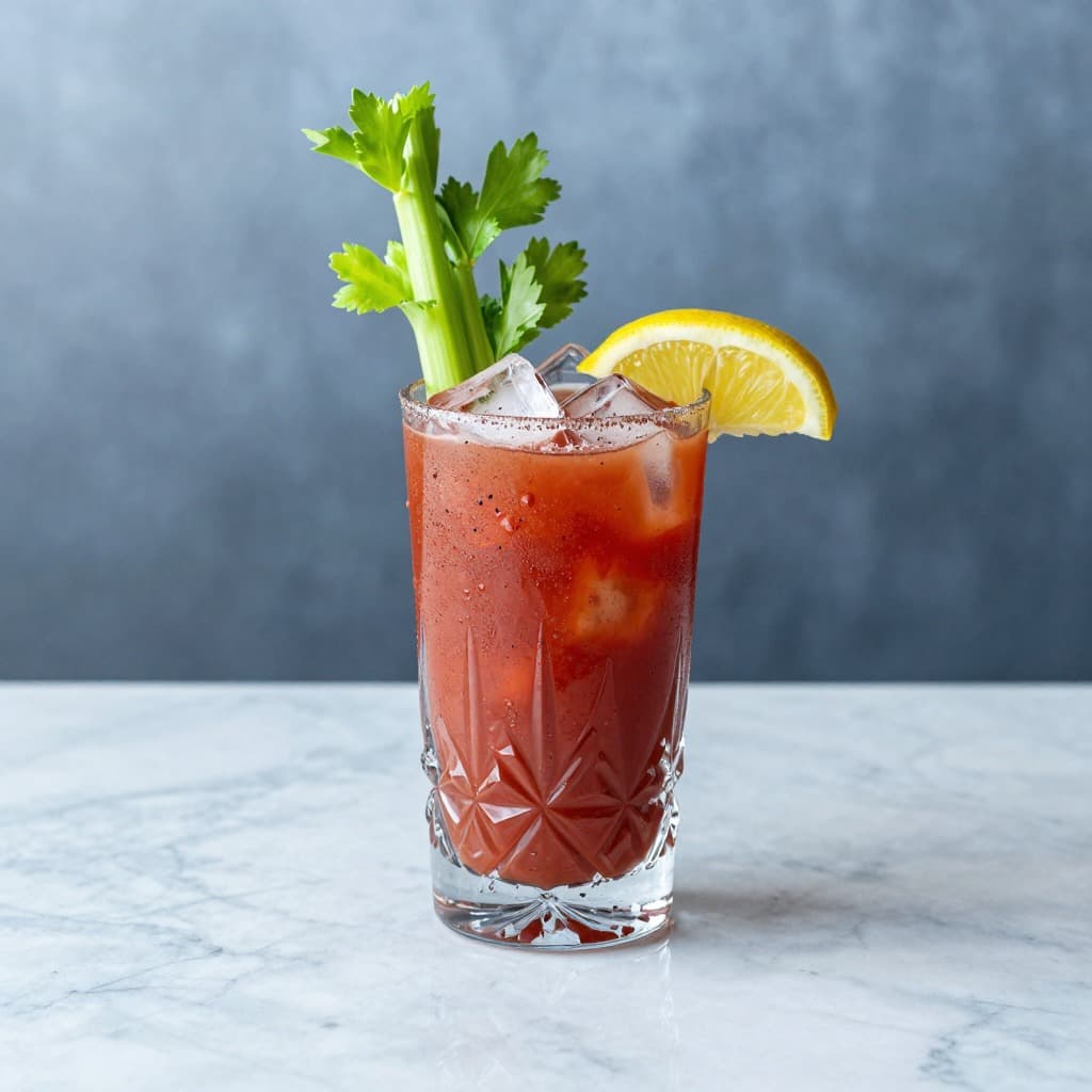 A Bloody Mary cocktail in a highball glass