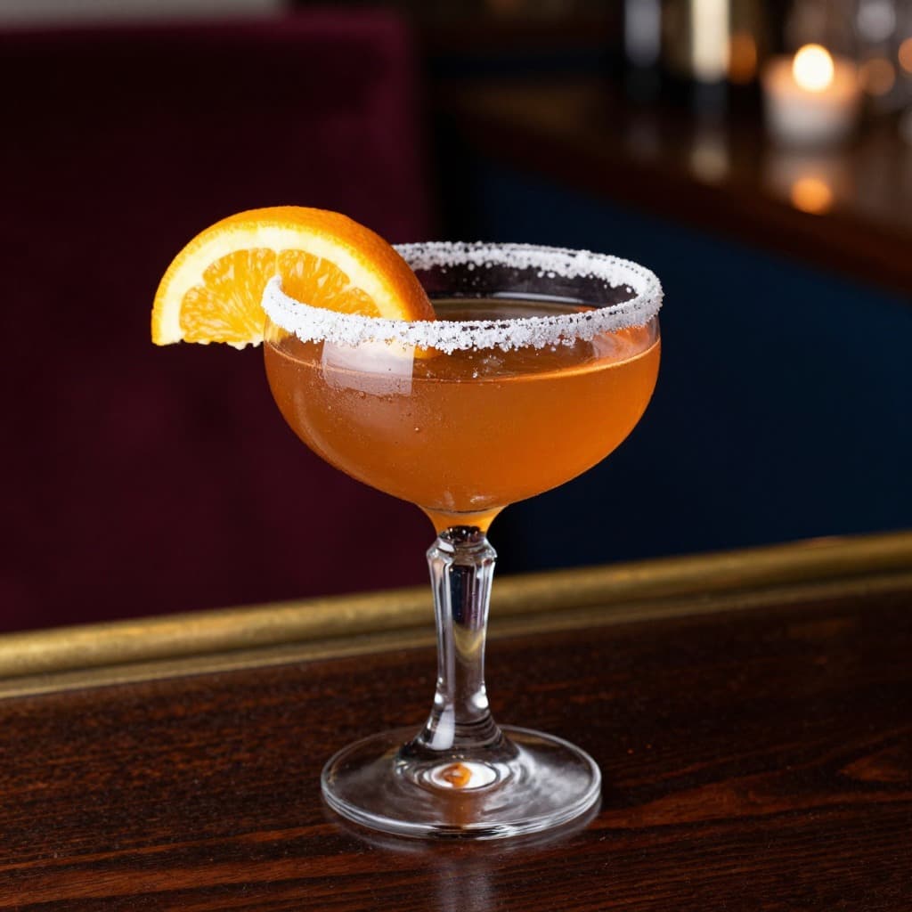 A Brandy Crusta cocktail in a cocktail glass