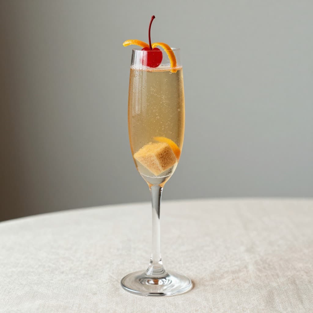 A Champagne Cocktail cocktail in a Champagne flute