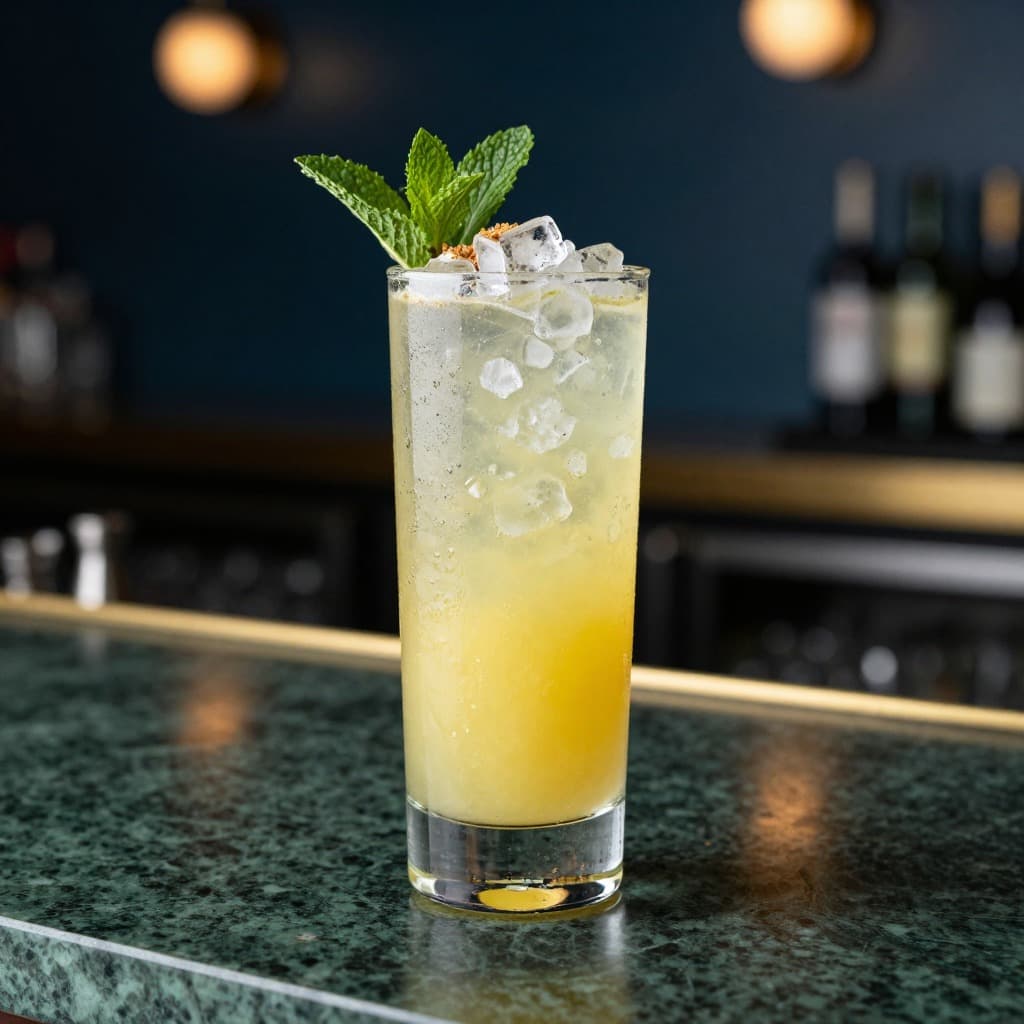 A Chartreuse Swizzle cocktail in a highball glass