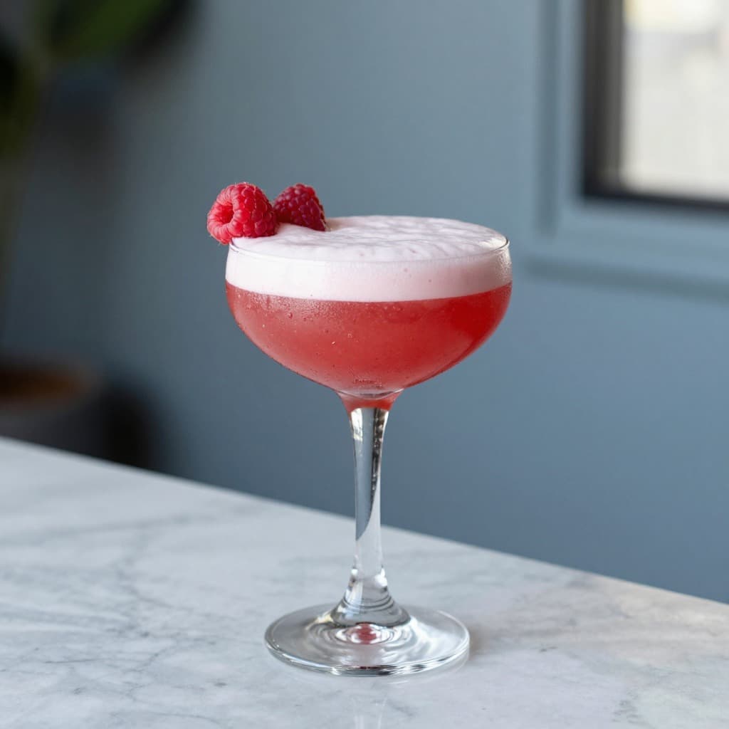A Clover Club cocktail in a cocktail glass