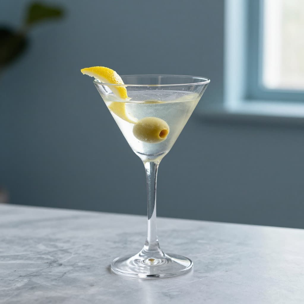 A Dry Martini cocktail in a martini glass