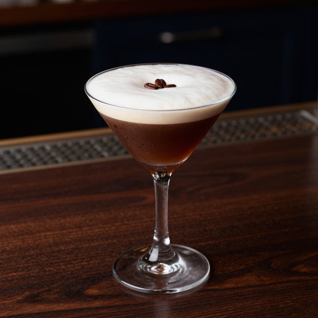 An Espresso Martini cocktail in a martini glass