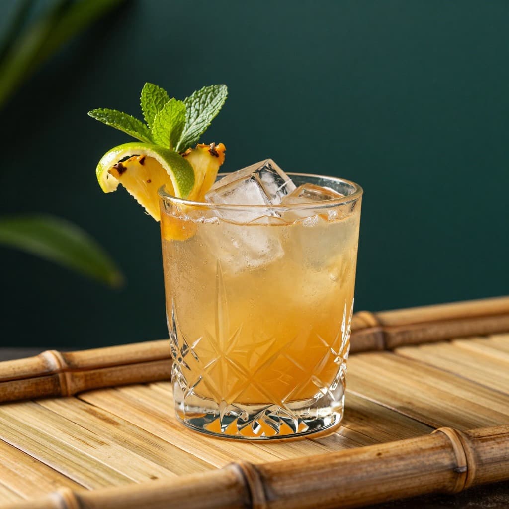 A Mai-Tai cocktail in an old fashioned glass