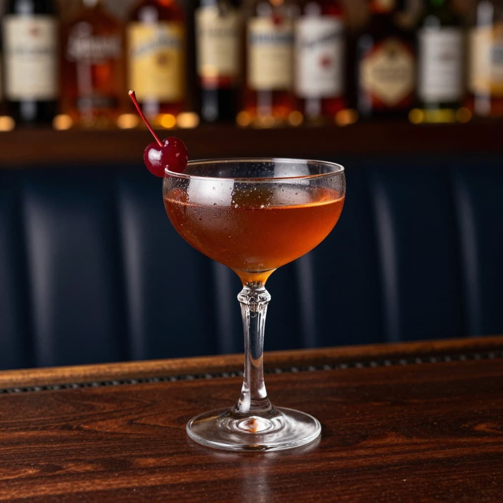 A Manhattan cocktail in a cocktail glass