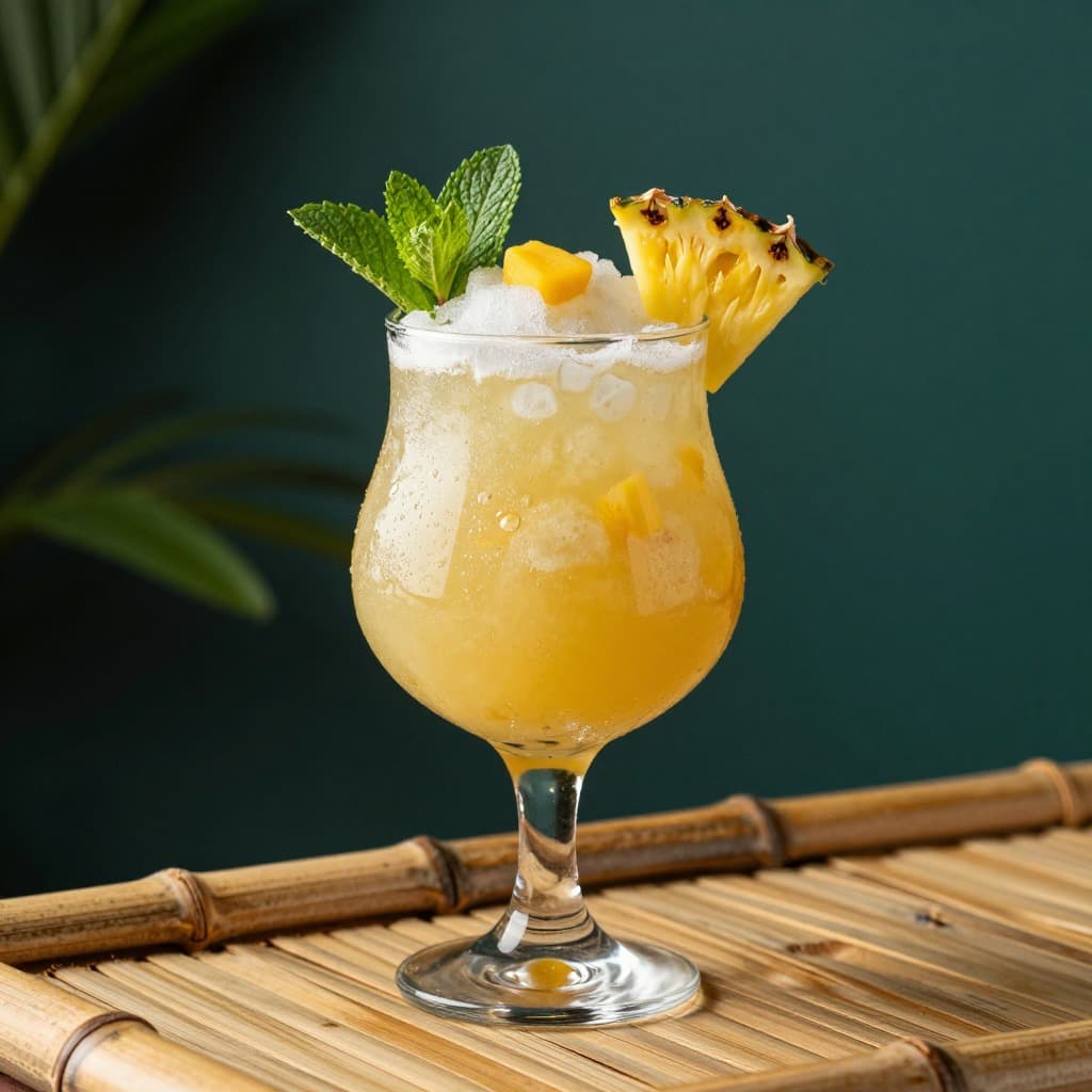 A Missionary’s Downfall cocktail in a goblet