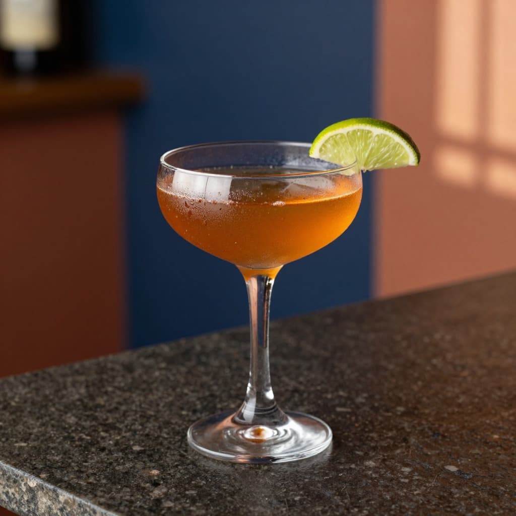 A Naked and Famous cocktail in a cocktail glass
