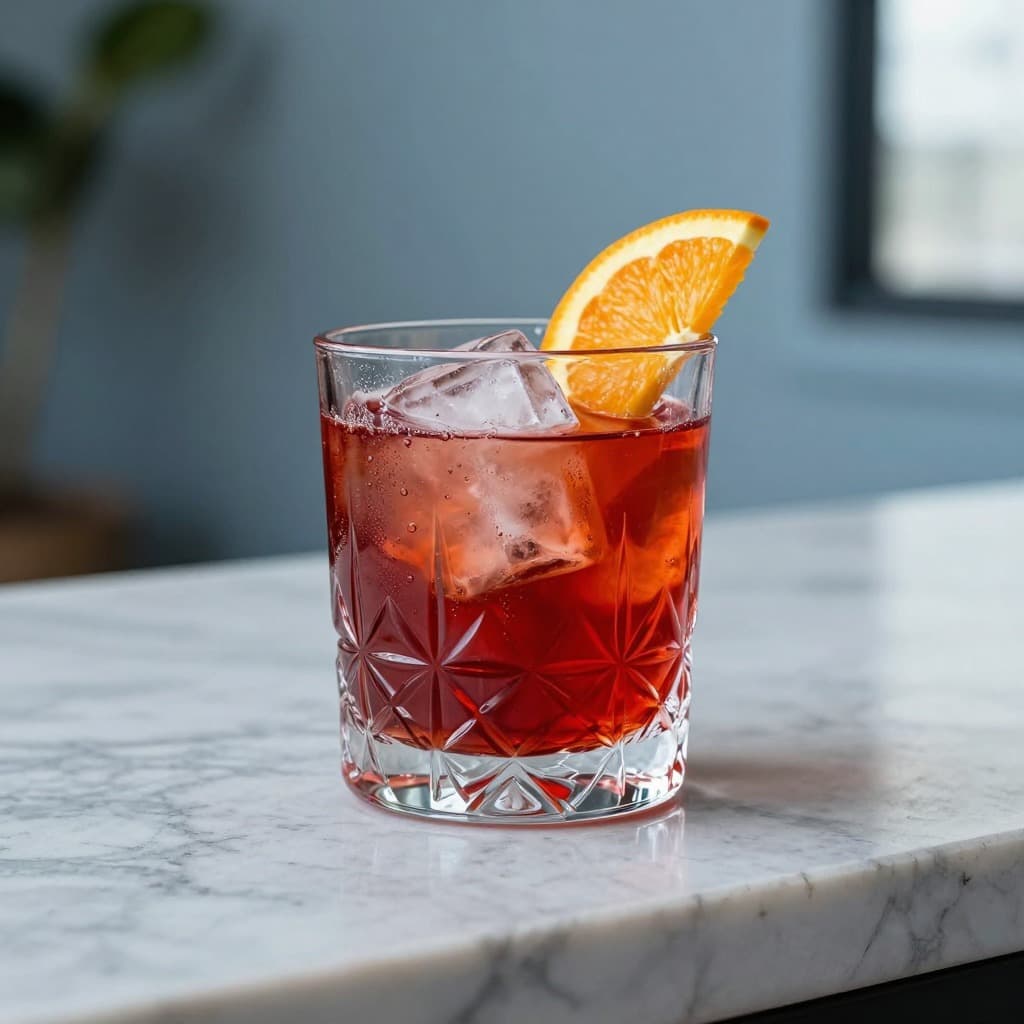 A Negroni cocktail in an old fashioned glass