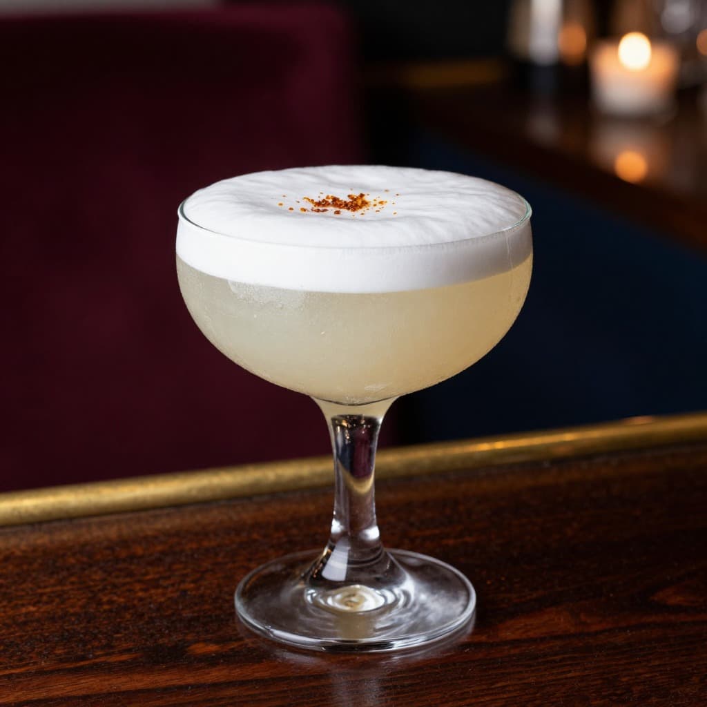 A Pisco Sour cocktail in a cocktail glass