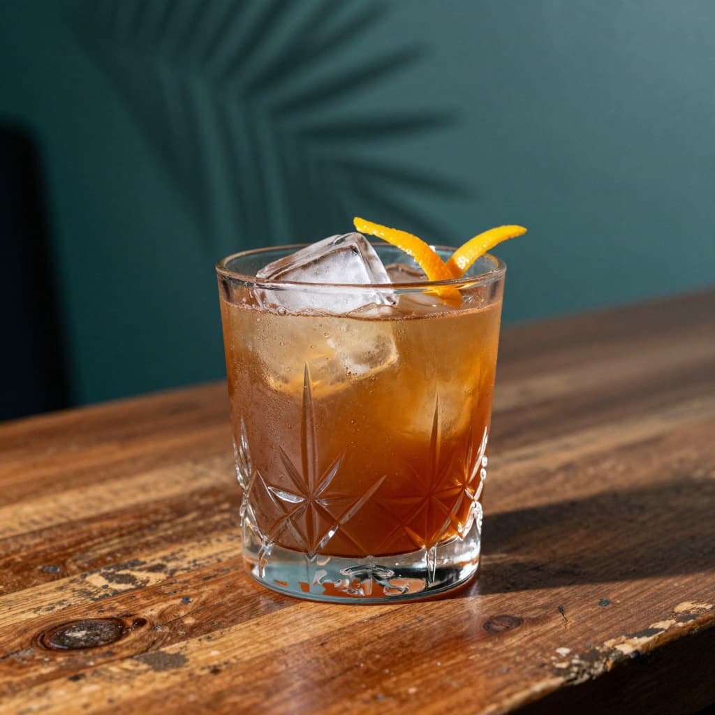 A Planters Punch cocktail in an old fashioned glass