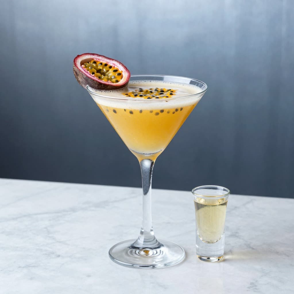 A Porn Star Martini cocktail in a martini glass