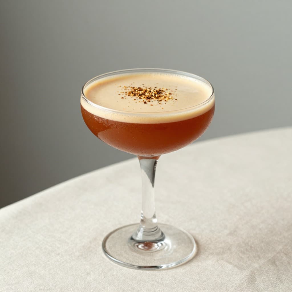 A Porto Flip cocktail in a cocktail glass
