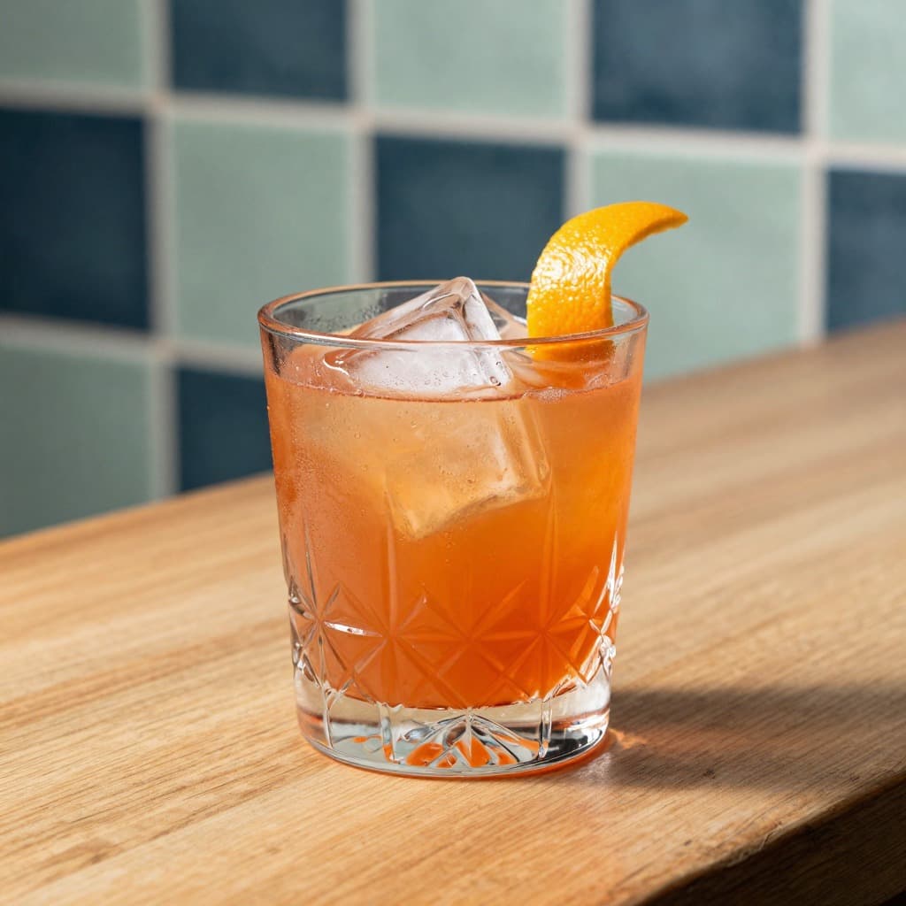 A Rabo de Galo cocktail in an old fashioned glass