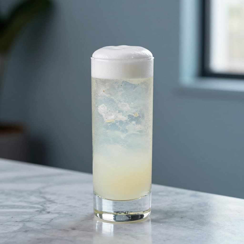 A Ramos Fizz cocktail in a highball glass