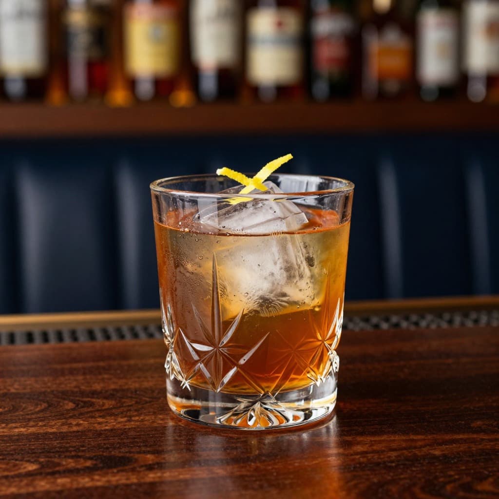 A Rusty Nail cocktail in an old fashioned glass
