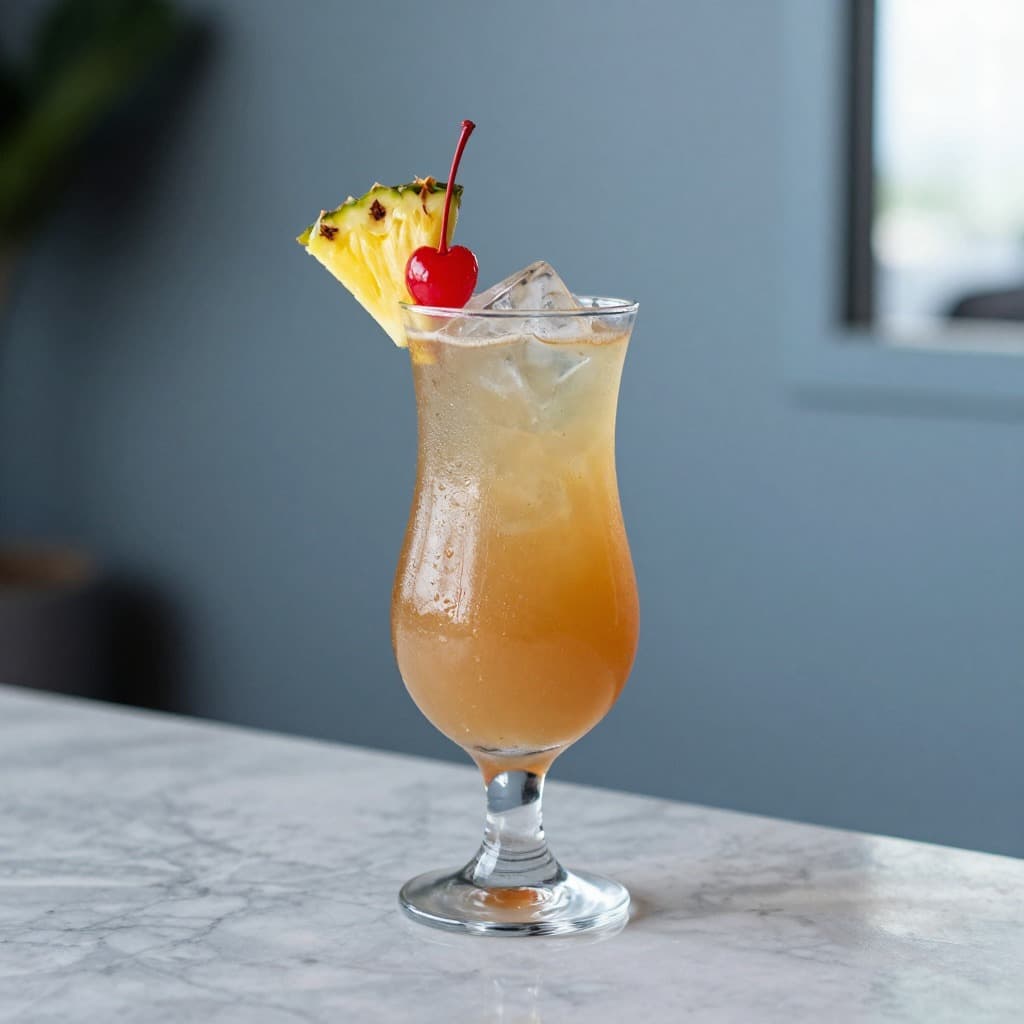 A Singapore Sling cocktail in a hurricane glass