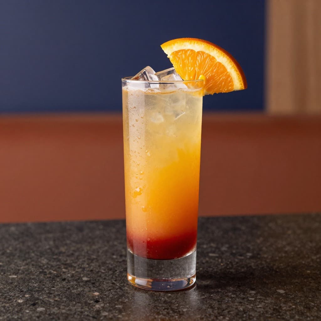 A Tequila Sunrise cocktail in a highball glass