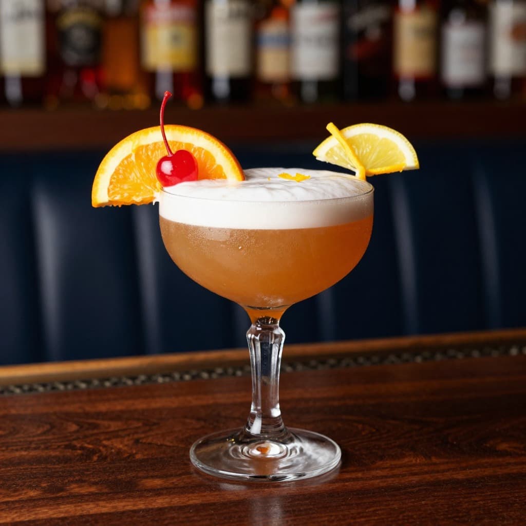 A Whiskey Sour cocktail in a cocktail glass